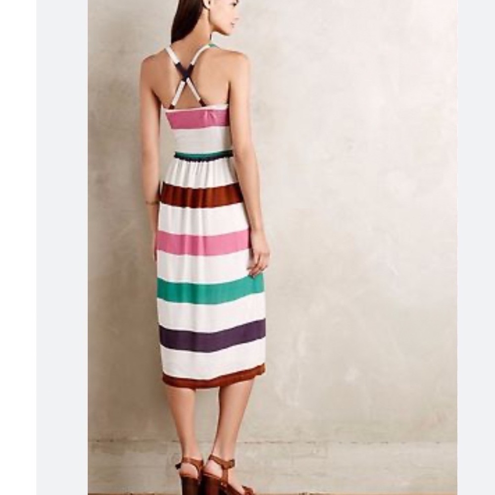 Corey Lynn Calter Anthropologie Striped Midi Dress Multi Smocked Pockets Small - Picture 9 of 9